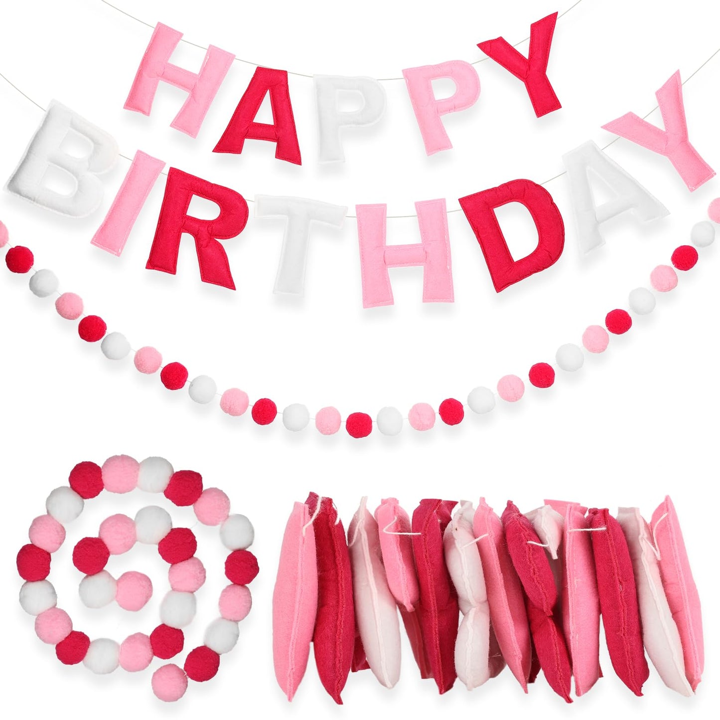 Pink Felt Happy Birthday Banner Garland