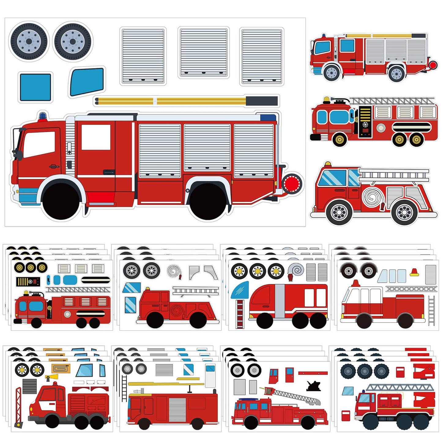 Fire Fighting Truck Make-a-Face Sticker Sheets – 36 Pack