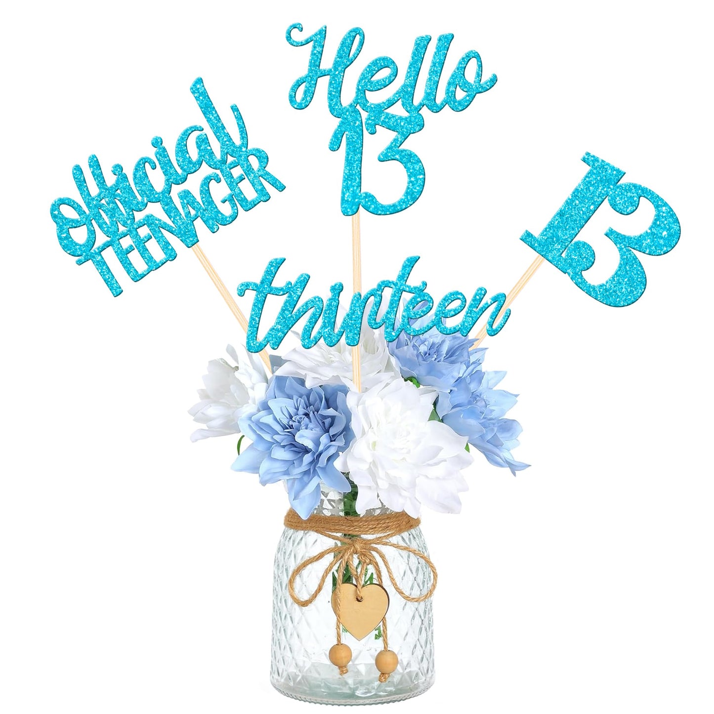 12 PCS 13th Birthday Centerpiece Sticks Double Sided Official Teenager Thirteen Hello 13 Table Flower Centerpieces Cheers to 13 Floral Decorations for Happy 13th Birthday Party Supplies Blue