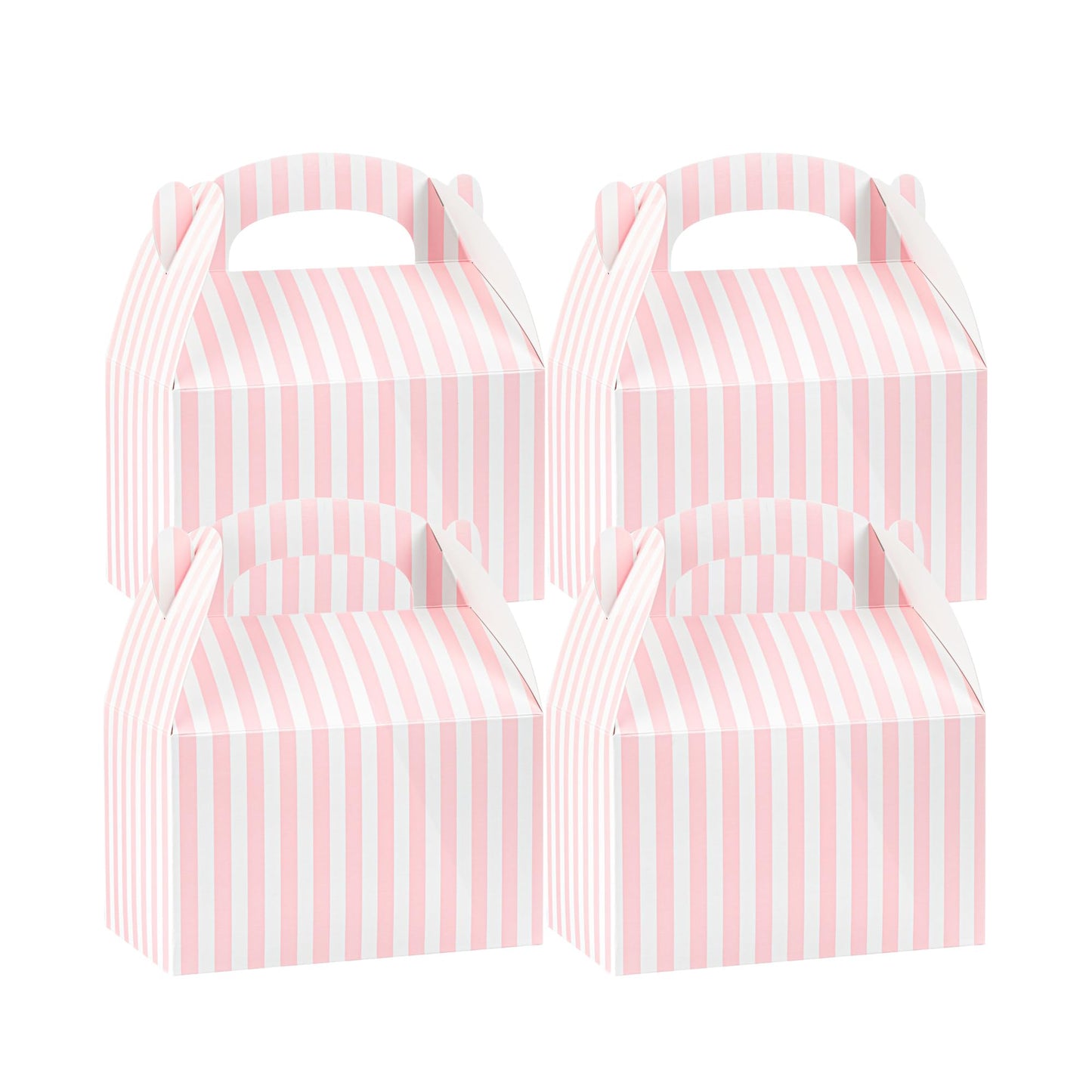 Restaurantware Bio Tek 6 x 3.5 x 3.5 Inch Gable Boxes For Party Favors 25 Attractive Gift Boxes - Striped Design With Built-In Handle Pink And White Paper Barn Boxes Disposable For Parties