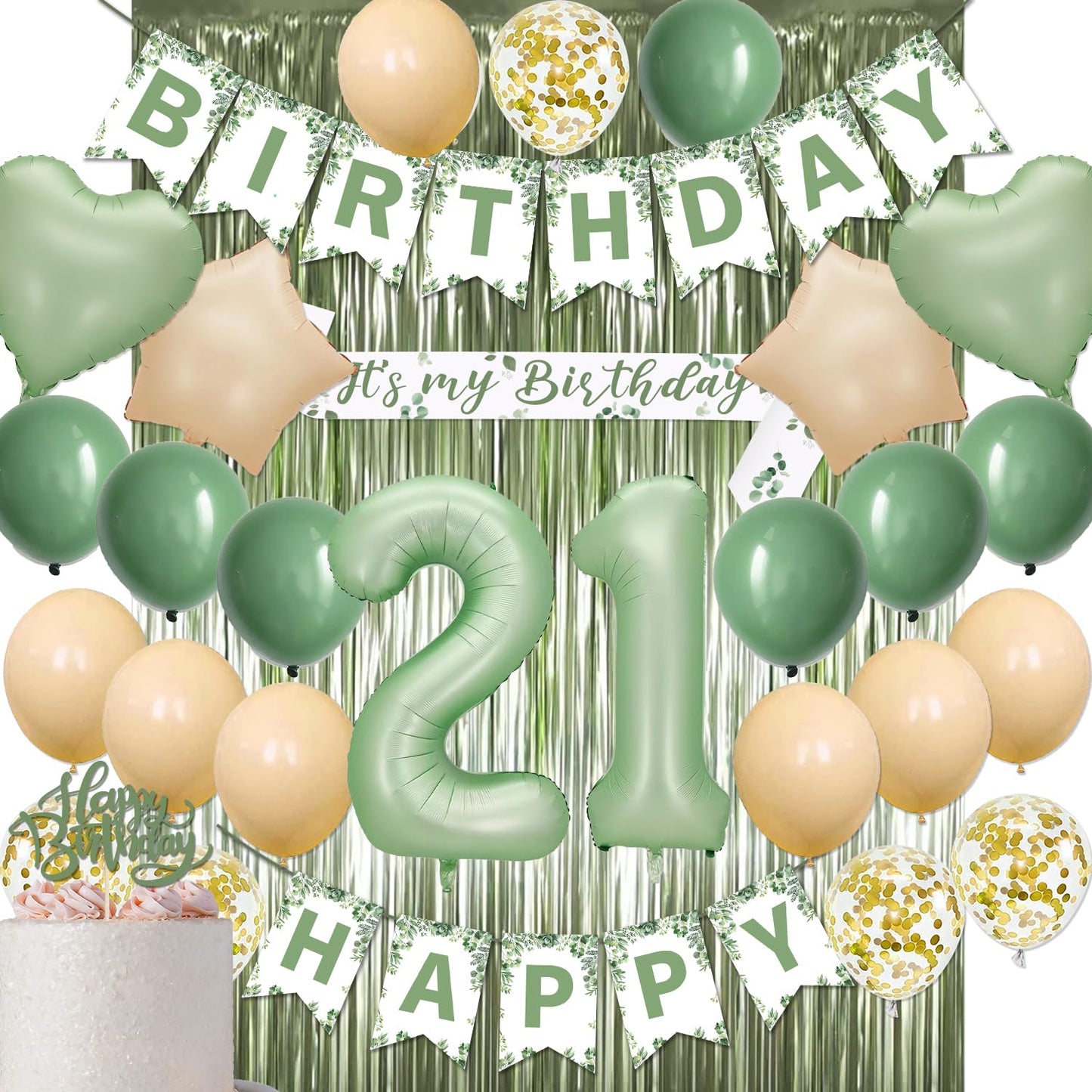 Sage Green 21st Birthday Party Decorations Kit for Her