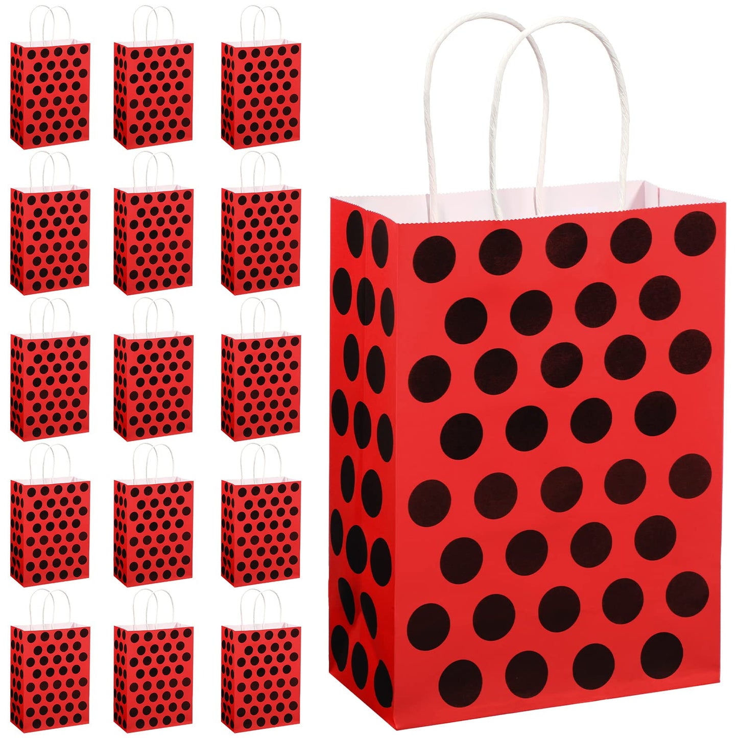 Ladybug Party Favor Bags 16-Pack Red & Black Treat Bags with Handles