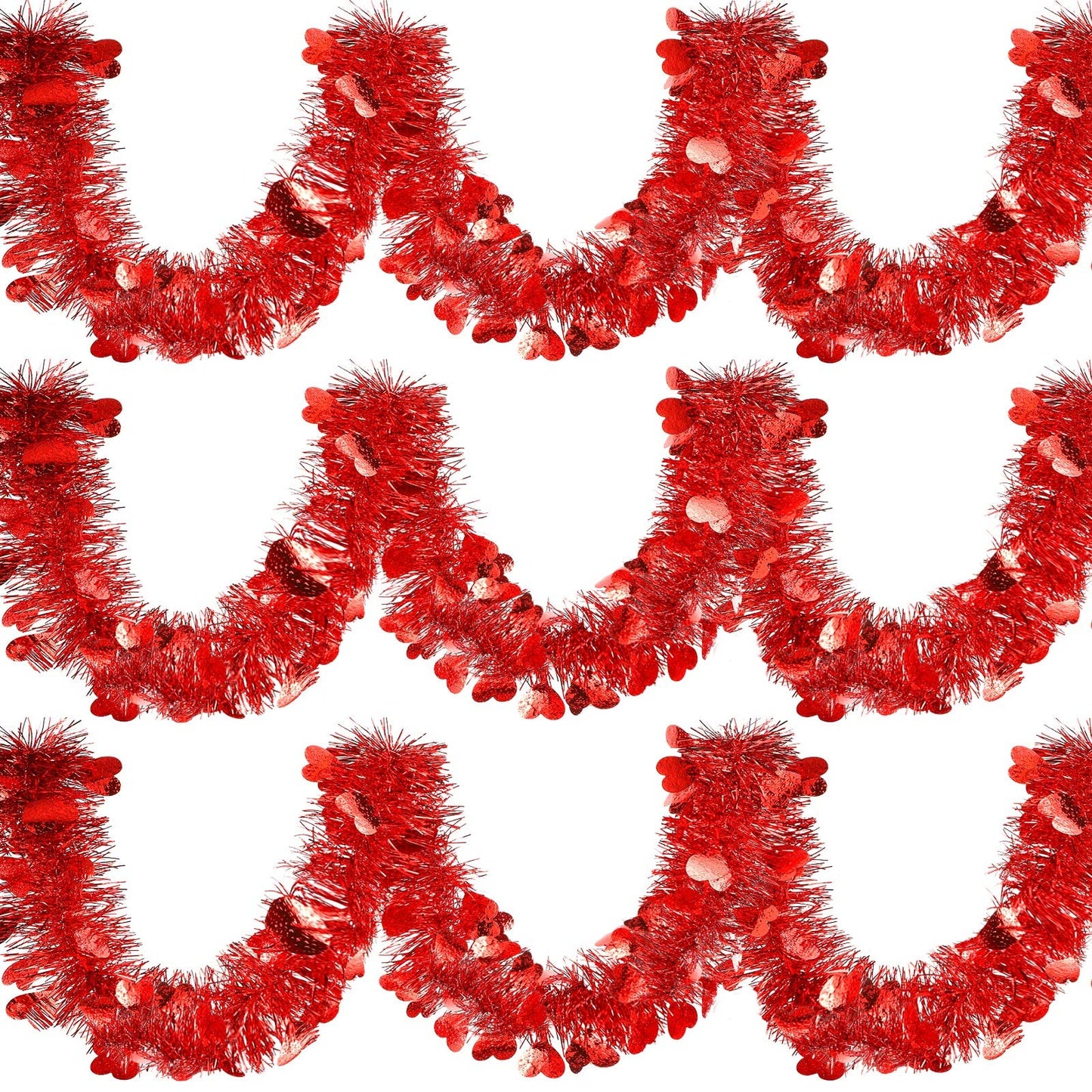 Metallic Red Heart Tinsel Twist Garland – 6 Pack, Valentine's Day Decoration