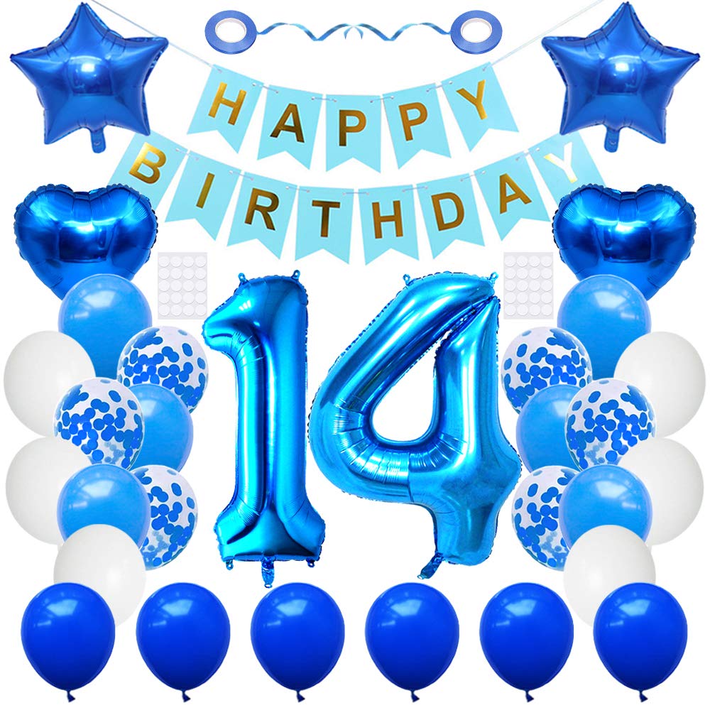 Blue Number 14 Birthday Balloon Decoration Kit