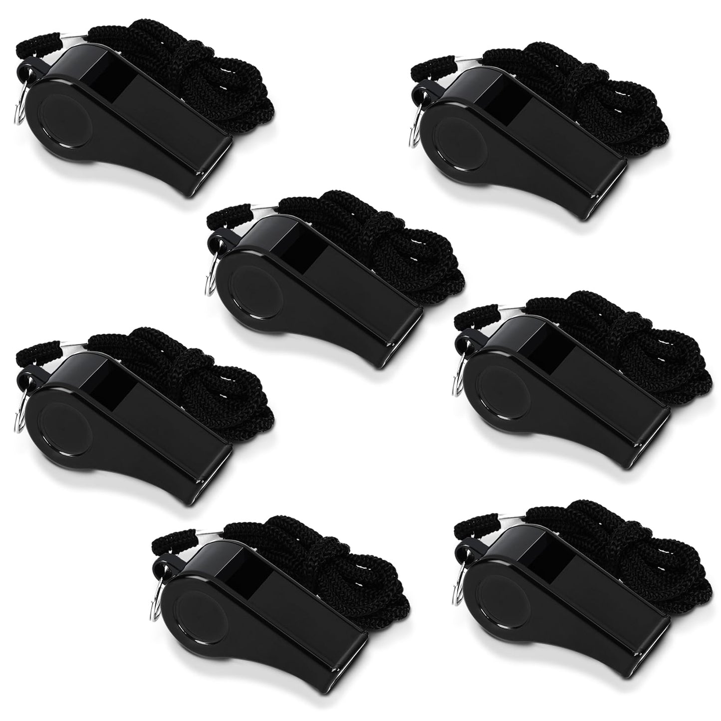 Black Plastic Coaches Whistles with Lanyards