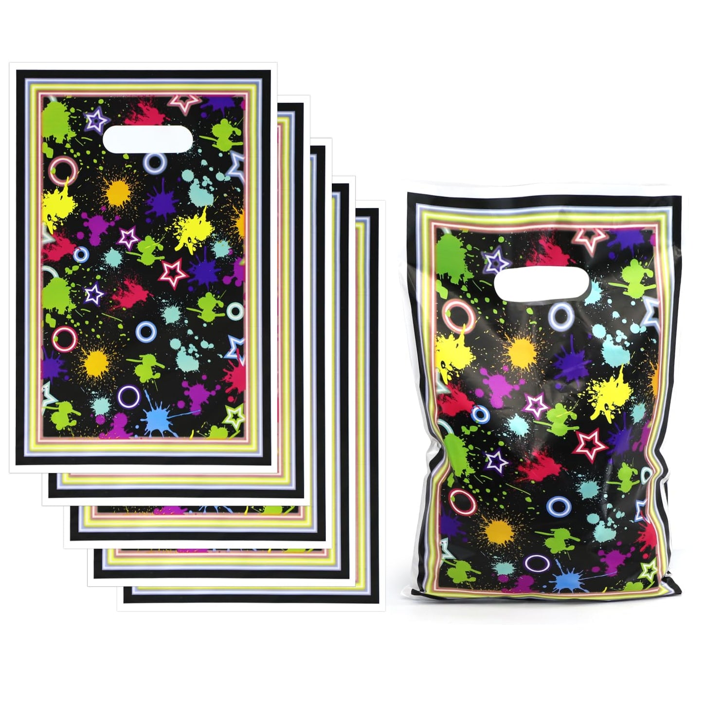 Neon Glow Party Candy Favour Bags with Handles & Twist Ties