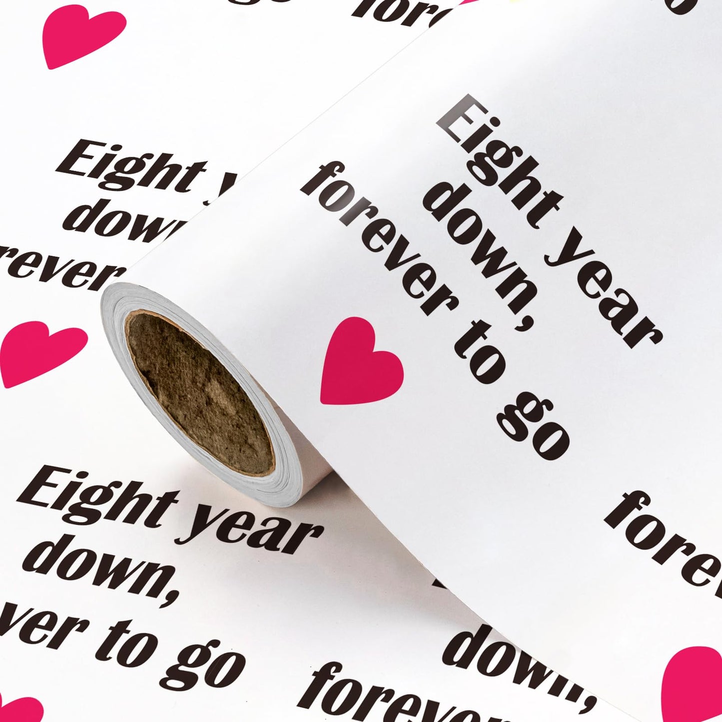 WRAPAHOLIC 8 Year Anniversary Wrapping Paper Roll - Mini Roll - 17 Inch x 16.5 Feet - Eight Year Down Forever to Go Lettering with Red Love Design Perfect for Anniversary Wedding Betrothal Party