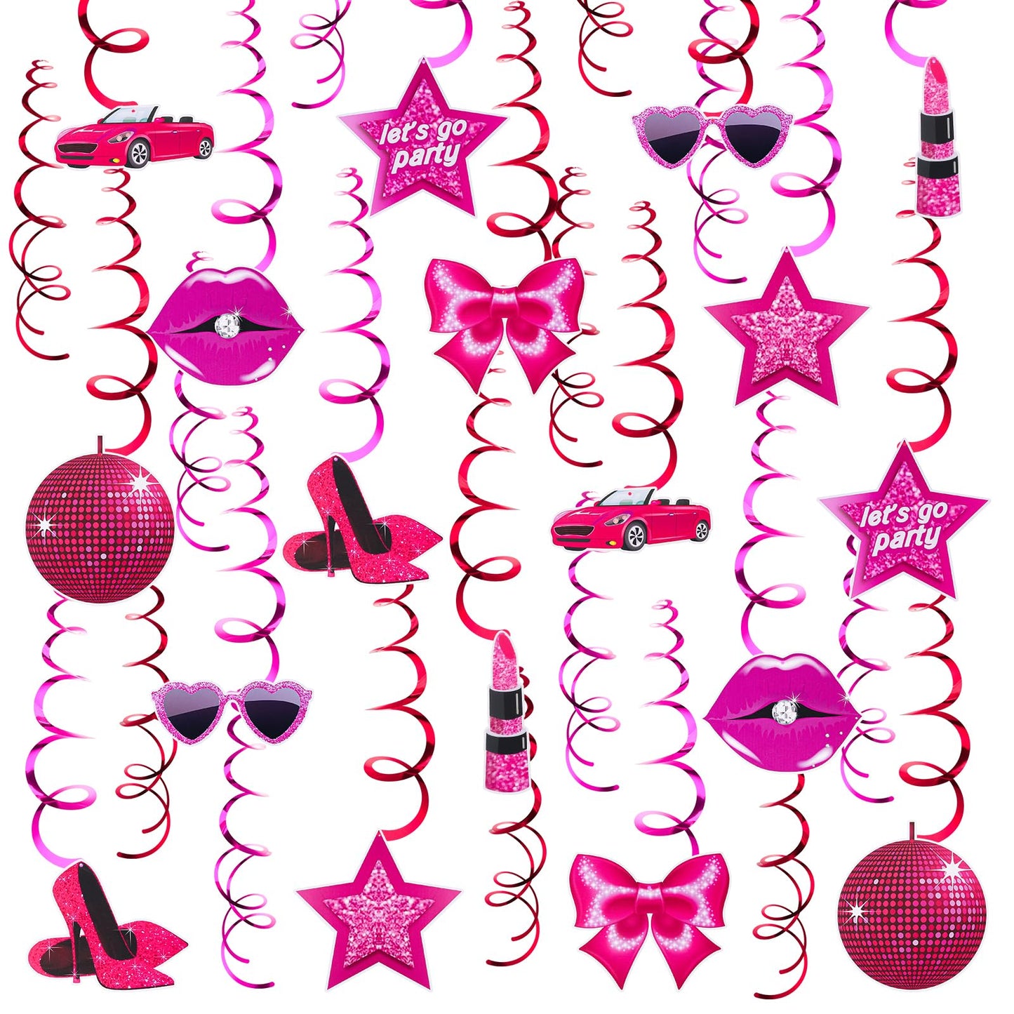 Pink Foil Hanging Swirls Party Ceiling Decorations - 48 ct