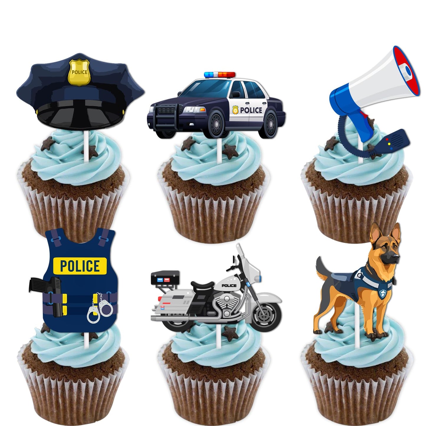 Blue Glitter Congrats Officer Police Cupcake Toppers – 18 Pack