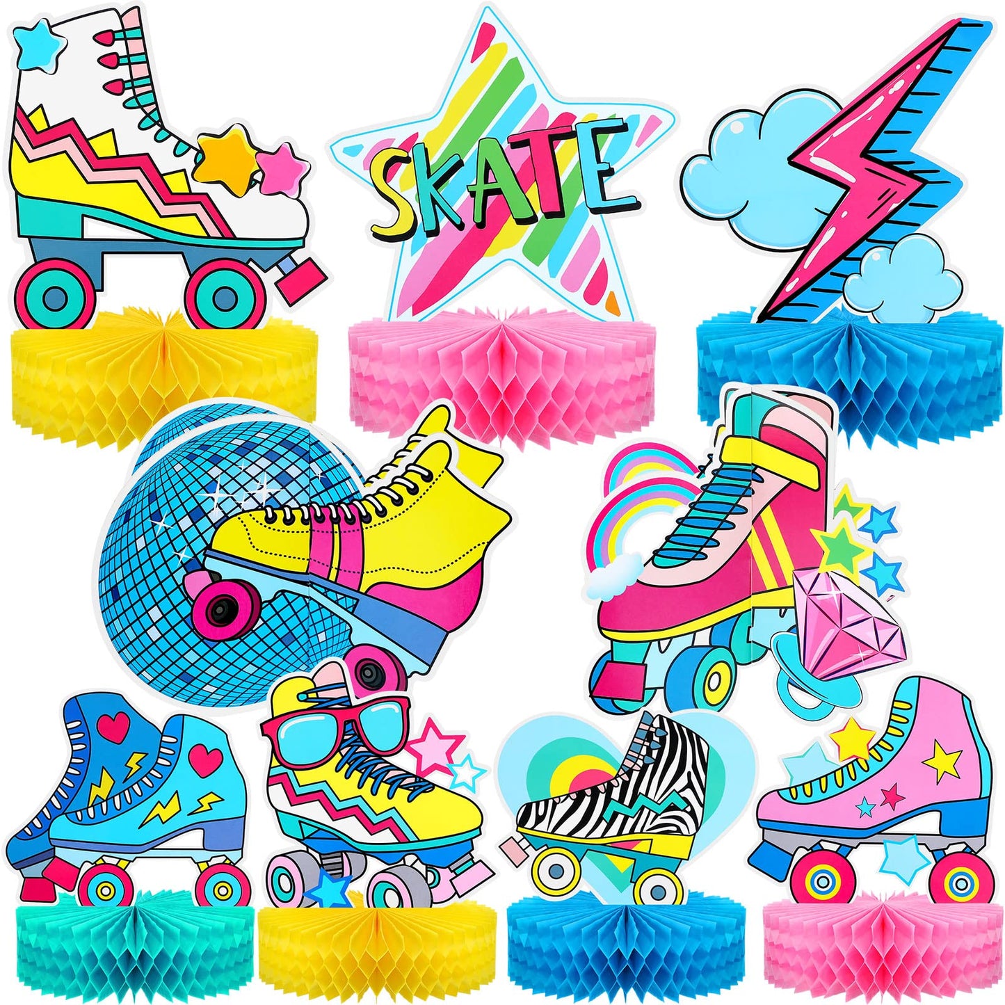 Roller Skating 3D Honeycomb Table Centrepieces – 9 Piece