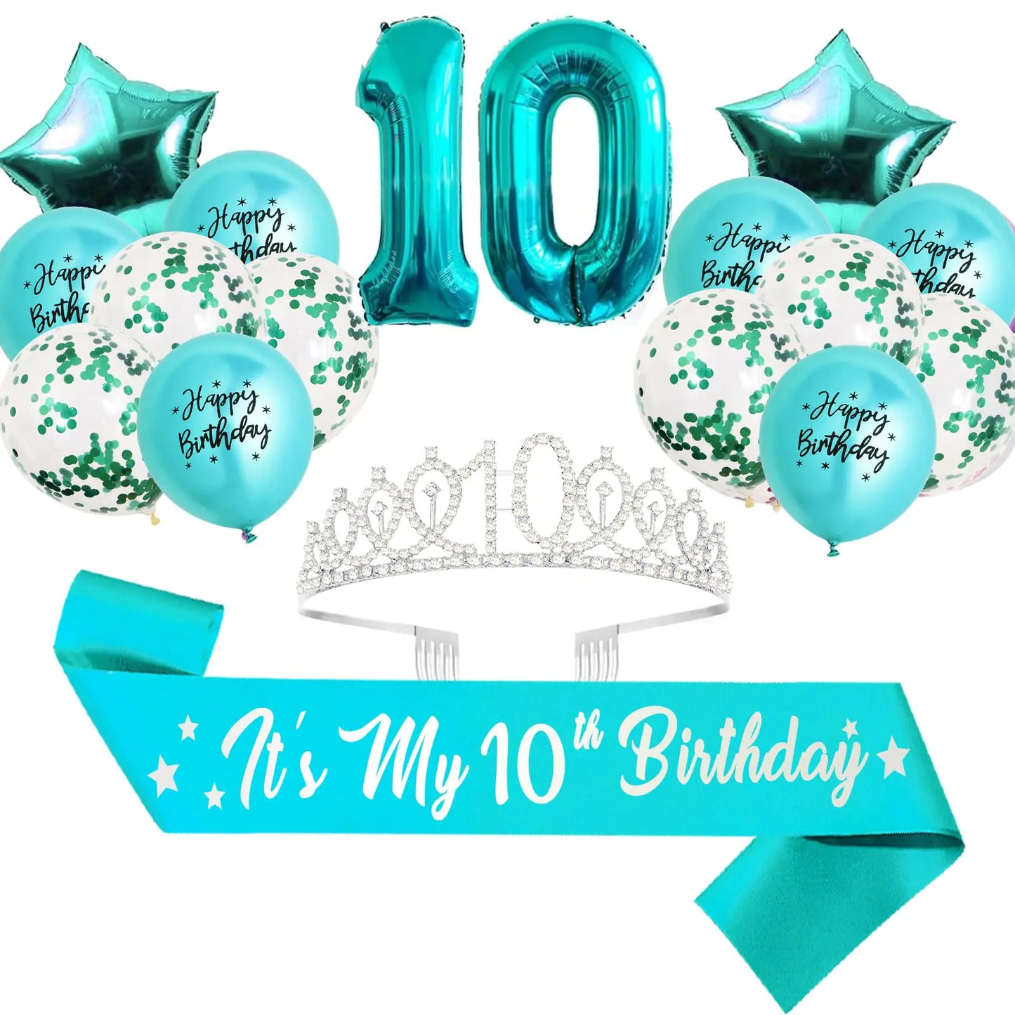 Teal 10th Birthday Crown & Sash Bundle