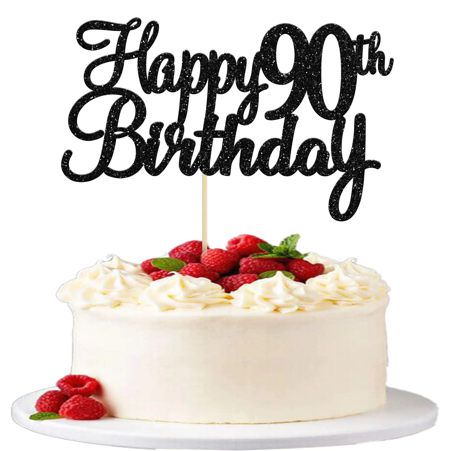 Black Glitter 90th Birthday Cake Topper