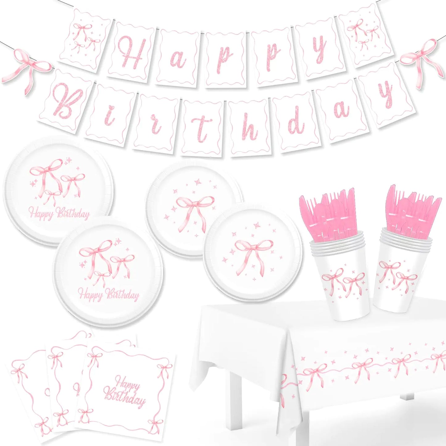 Pink Bow Coquette Party Tableware Kit - 170 ct
