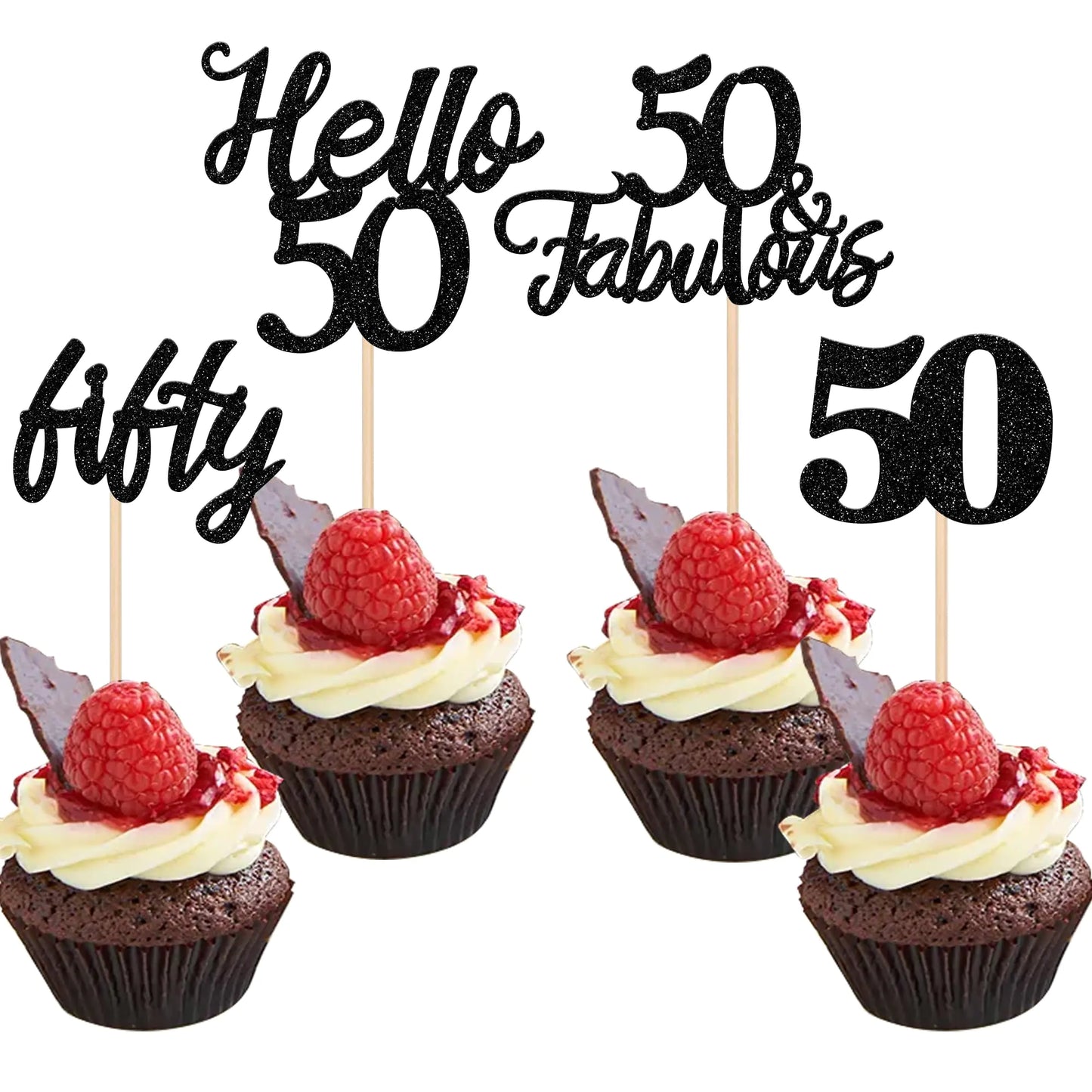 Black Glitter 50 & Fabulous Cupcake Toppers