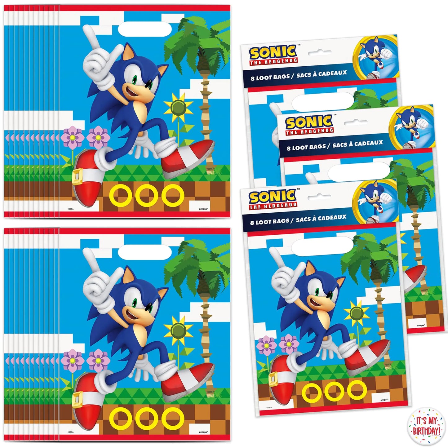Speedy Blue Hedgehog Party Favor Bags - 24 ct