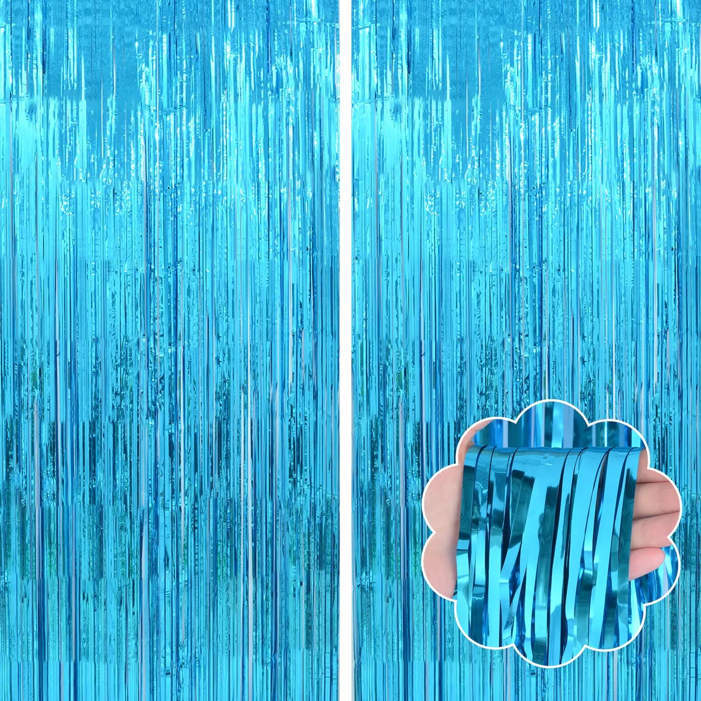 Blue Foil Fringe Backdrop Curtains - 2 ct