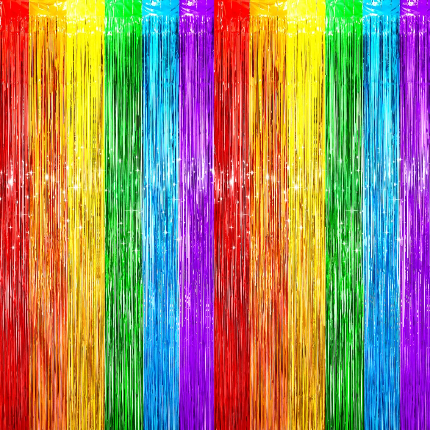 Rainbow Foil Fringe Backdrop Curtains - 4 ct