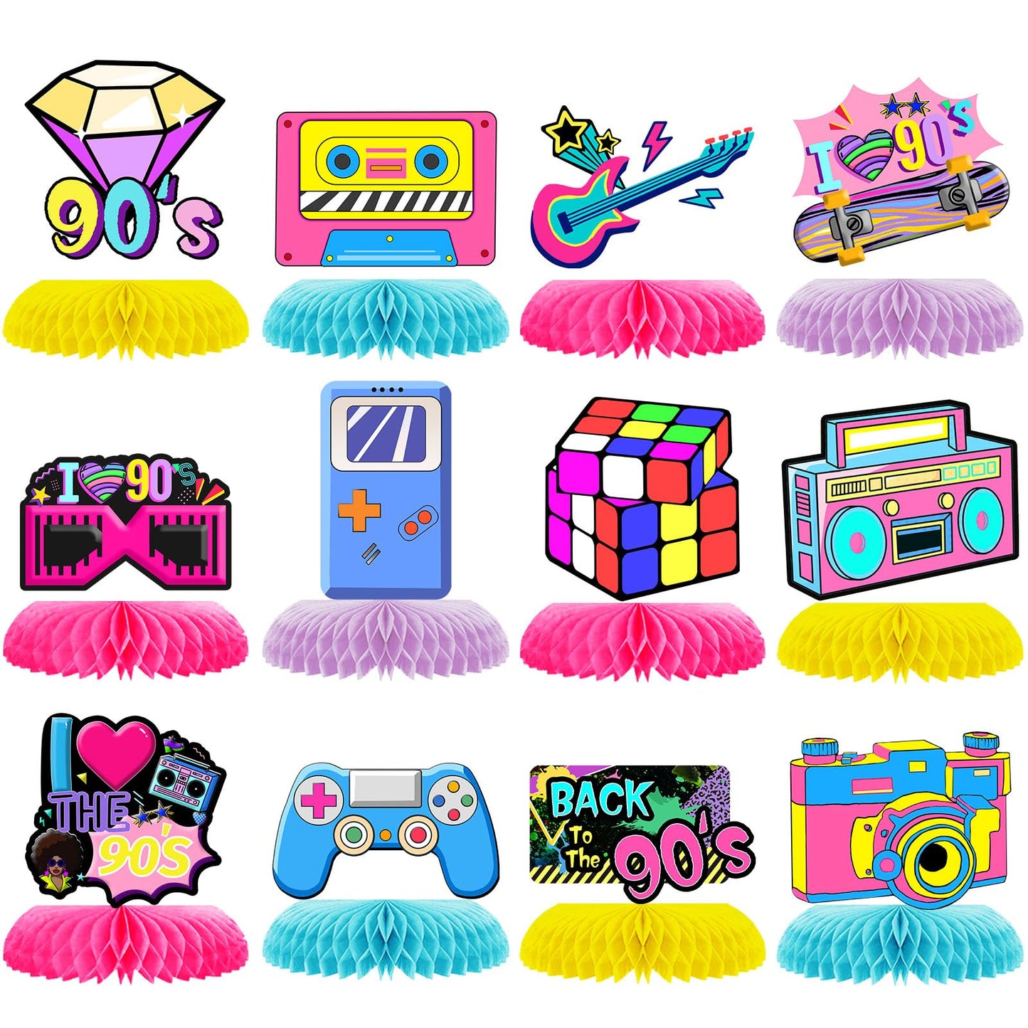 90s Retro Honeycomb Table Centrepieces – 12 Piece