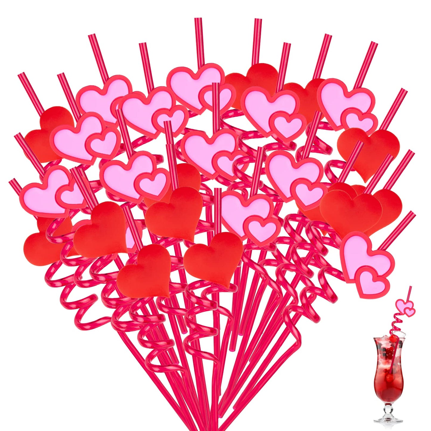 Reusable Red Love Heart Crazy Loop Straws – 26 Pack