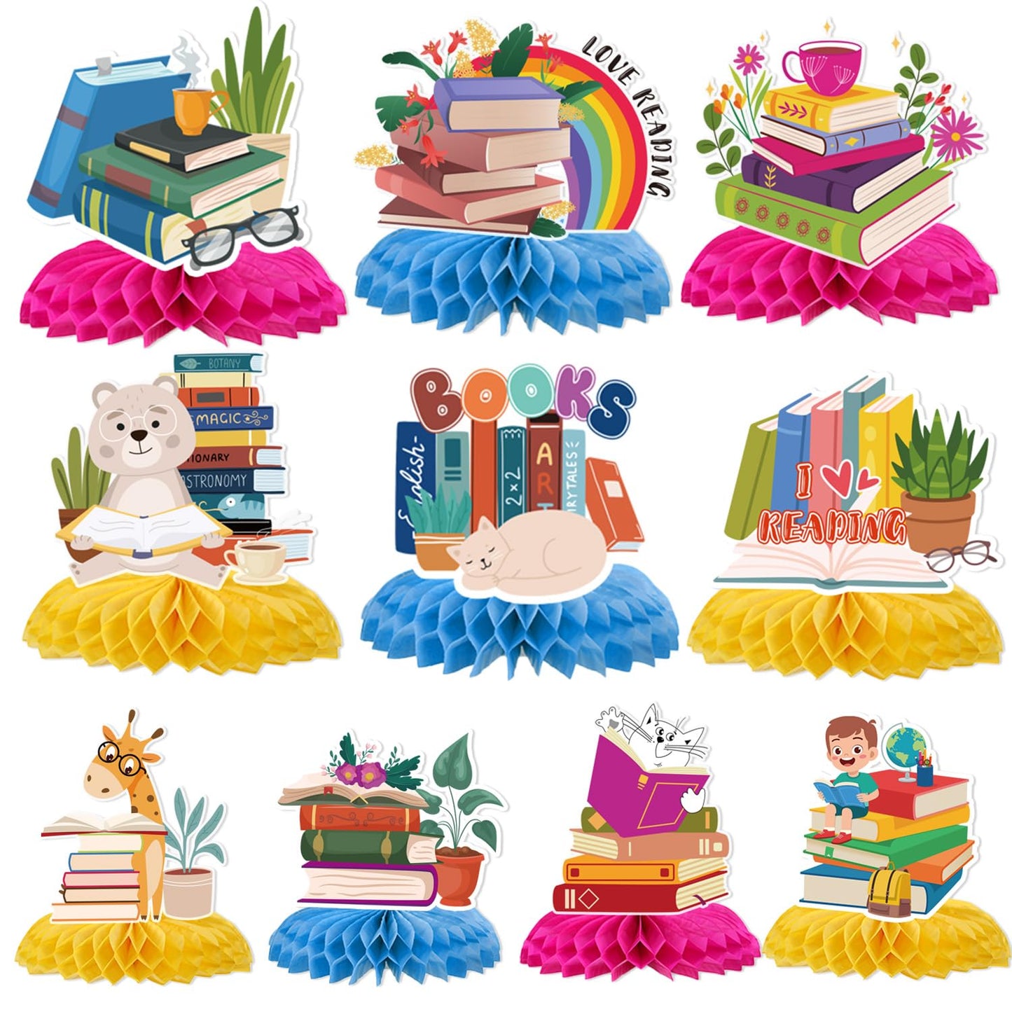 Book-Themed Reading Honeycomb Table Centrepieces – 10 Piece