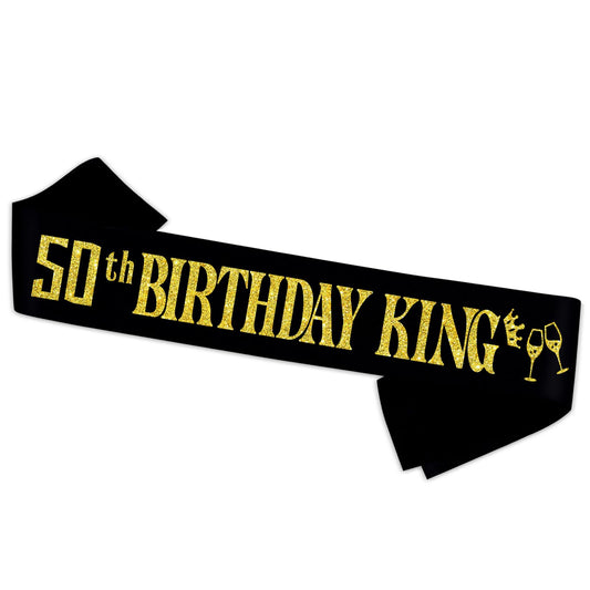 50th Birthday King Sash – Black & Gold Foil
