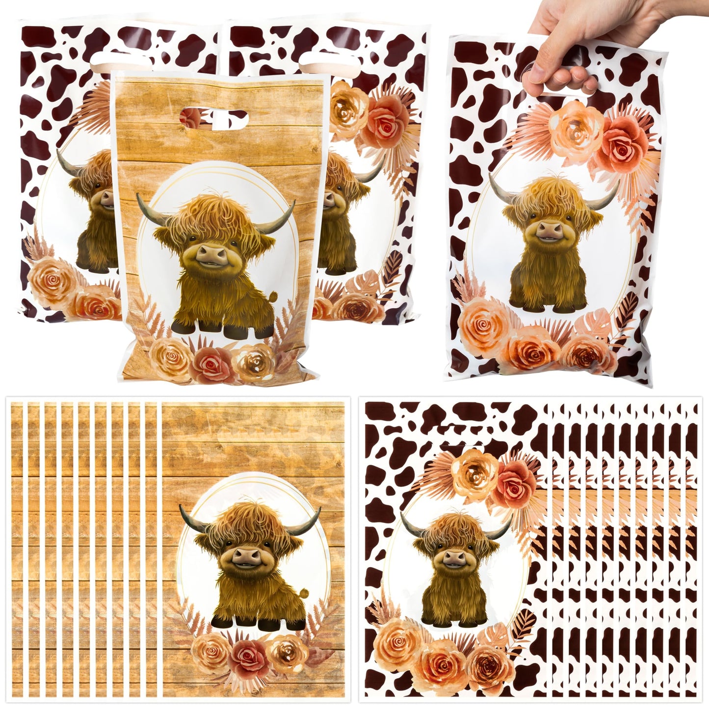 Highland Cow Plastic Party Favor Bags – 50 ct