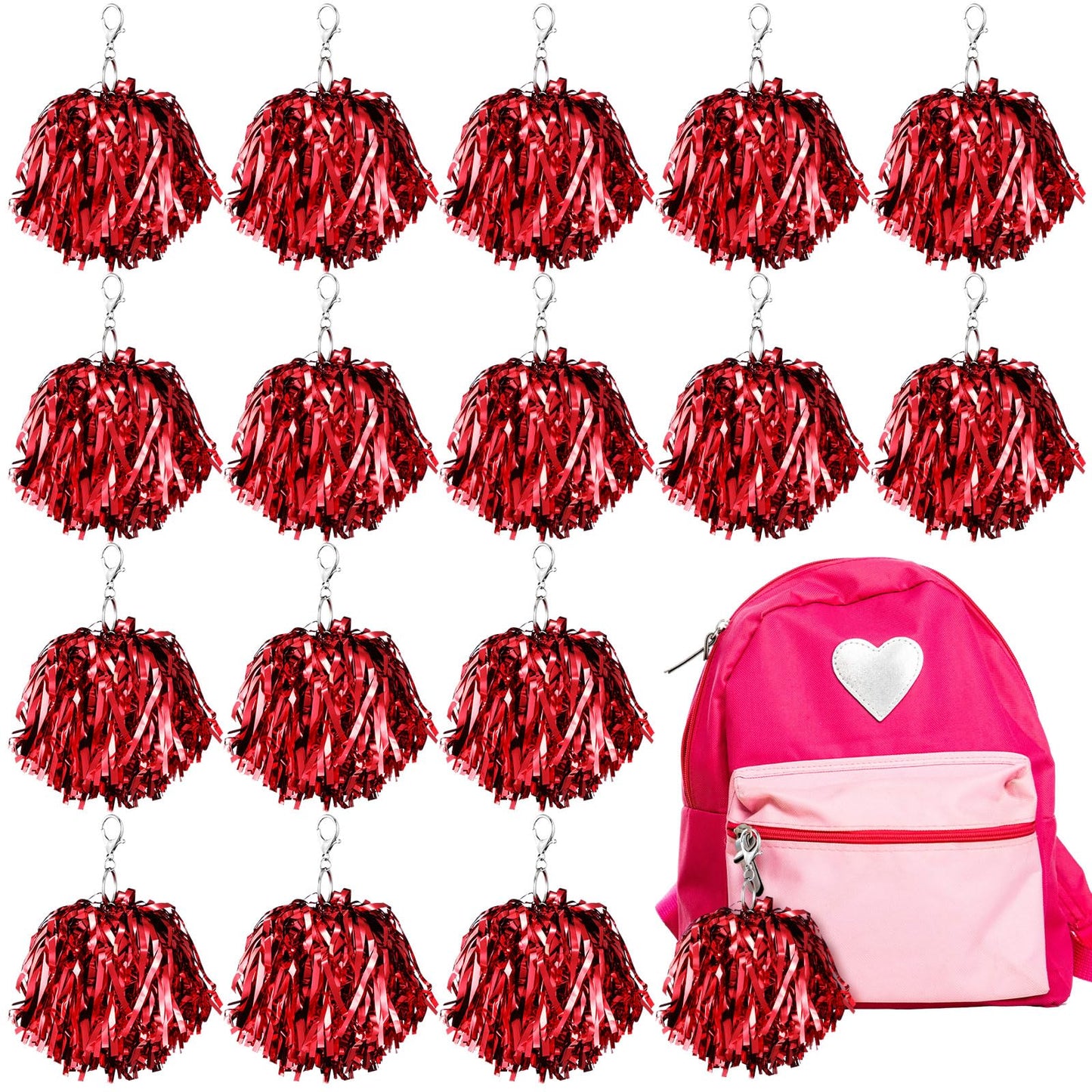 Cheer Pom Pom Keychains – 20 Pack, Red