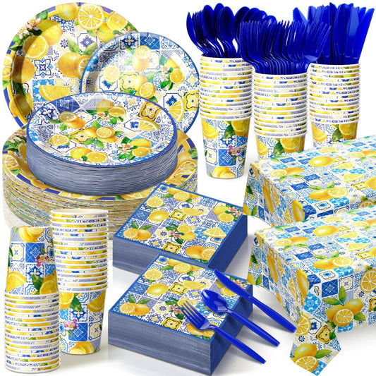 Lemon Party Tableware Set – 402 Piece, Serves 50