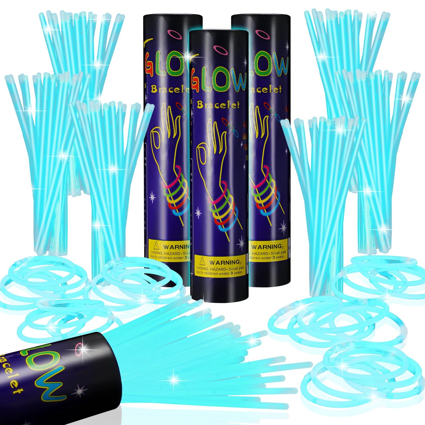 Hanaive 300 Pcs Glow Sticks Bulk 8 Inch Glow in the Dark Party Favors Neon Glow Bracelets and Necklaces Light up Sticks with Connectors for Christmas Party Supplies(Aqua)