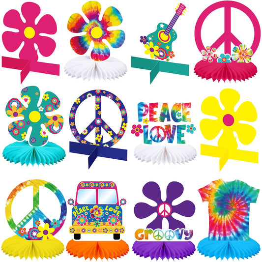 Tie Dye Hippie Party Honeycomb Centrepieces – 12 Piece