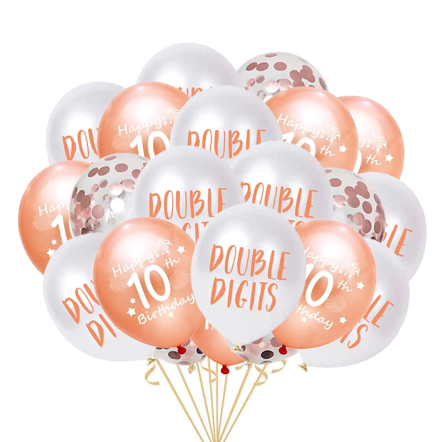 Rose Gold Double Digits 10th Birthday Balloon Pack