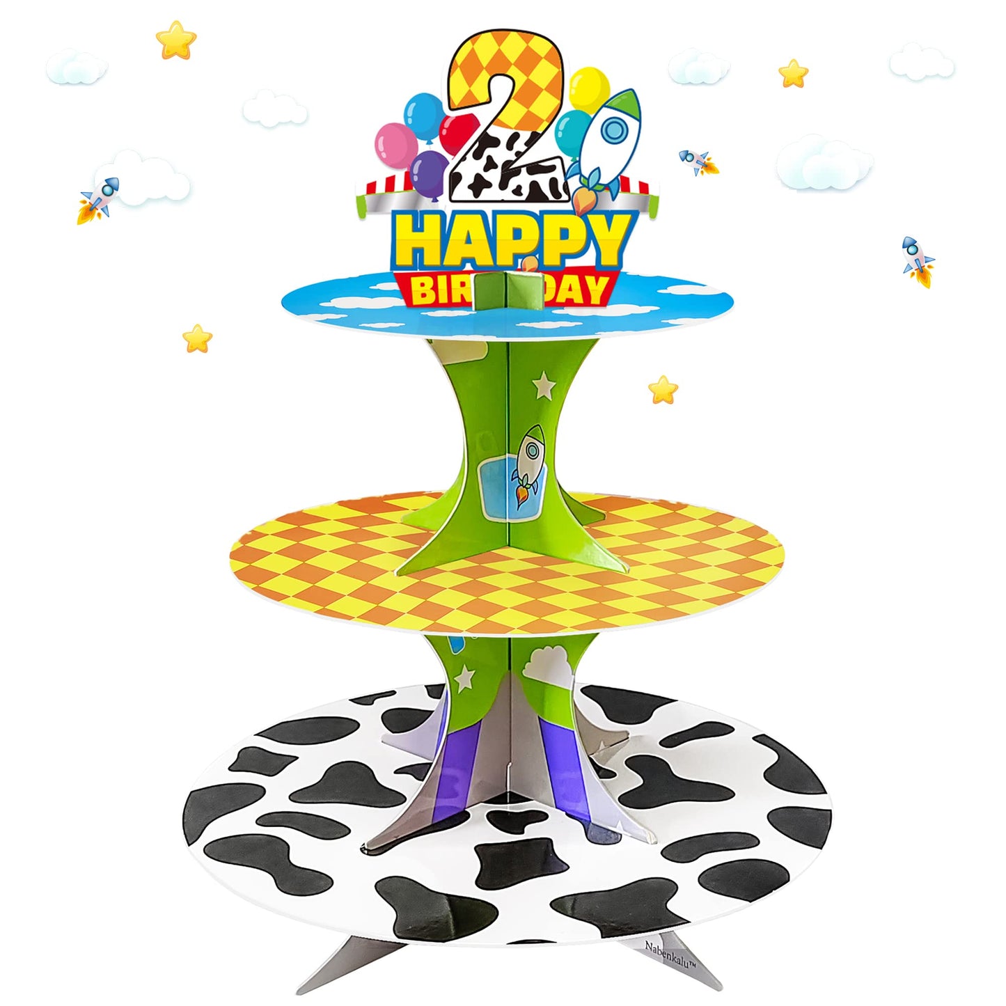 Cartoon Story Cupcake Stand 2nd Cardboard Cake Stand Dessert Tower Holder for Toy Theme Birthday Decoration Baby Shower Party Supplies