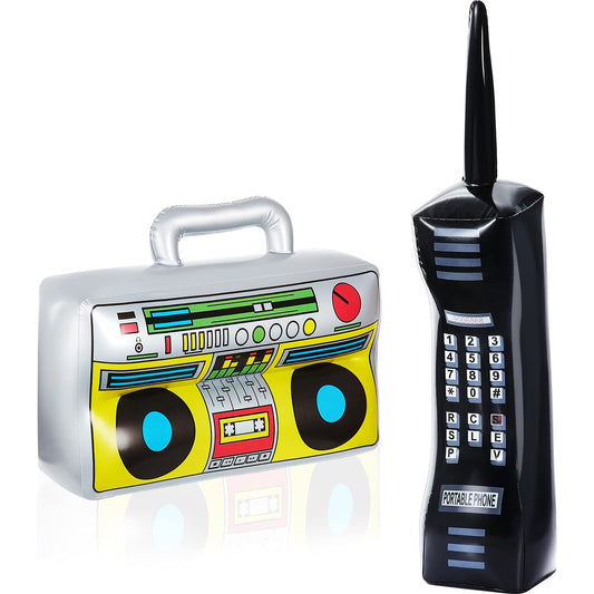 Inflatable 80s & 90s Radio Boombox & Mobile Phone Party Props – 2 Pack