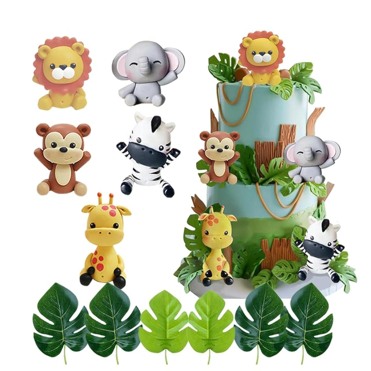 Jungle Animal Safari Cake Topper Set