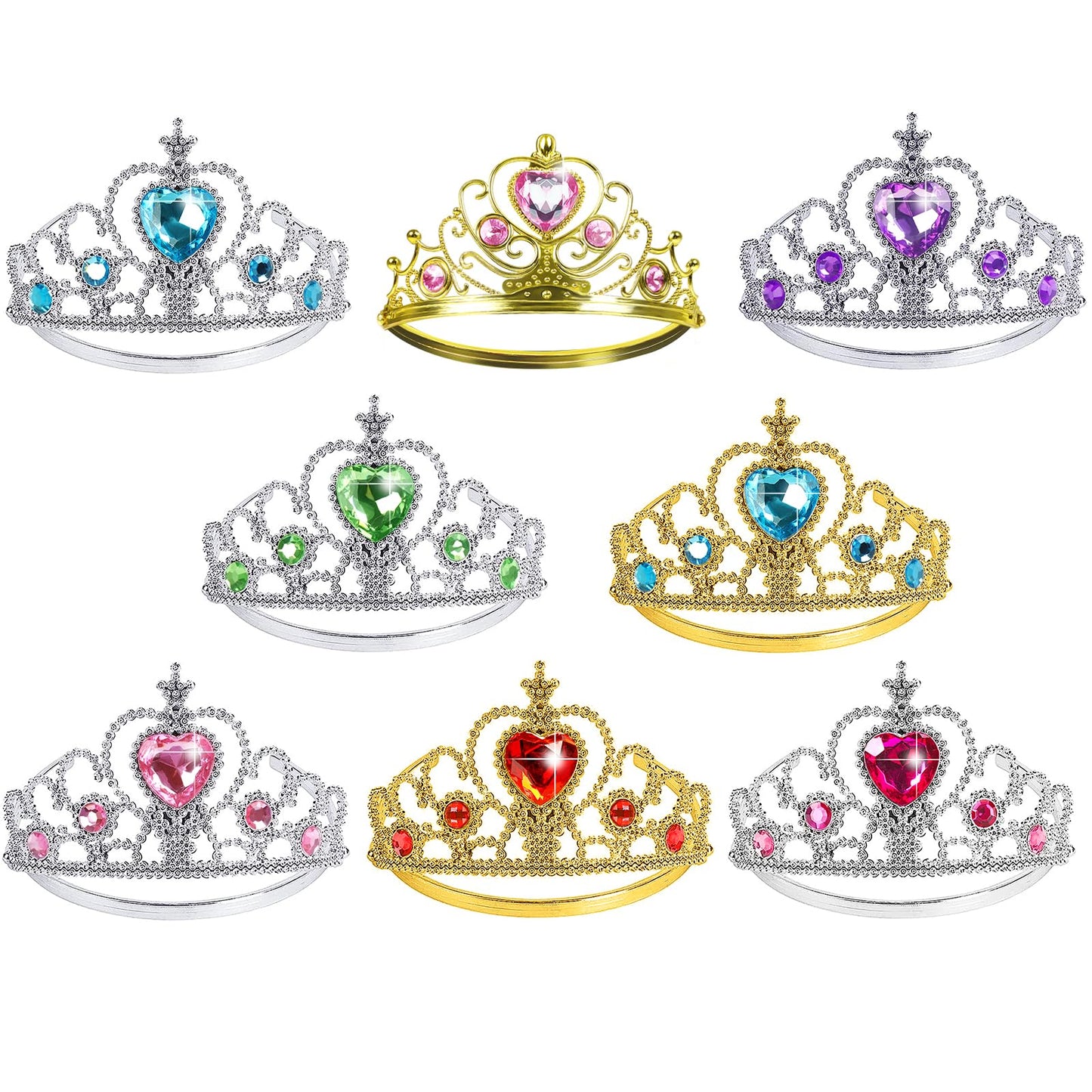 Princess Tiara Dress-Up Set for Girls – 8 Pack