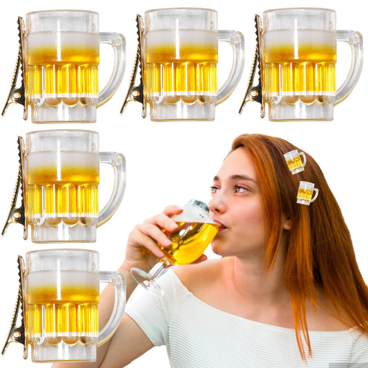 Small Beer Cup Hair Clip Beer Festival Hair Clips Funny Yellow Cup Alligator Clips Cute Beer Hairgrips Beer Festival Halloween Make-Up Party Hair Accessories For Kid Adult 5Pcs