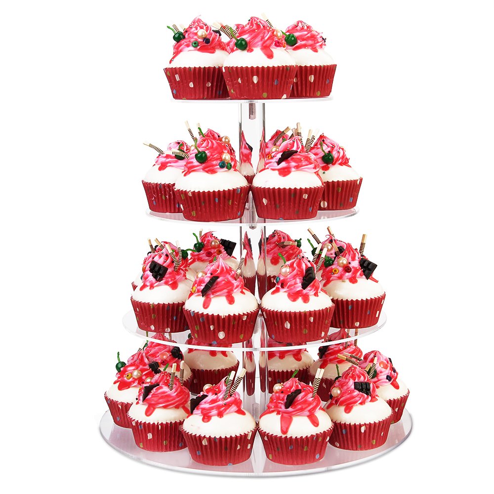 YestBuy 4 Tier Cupcake Stand Acrylic Cupcake Tower Stand Premium Cupcake Holder Clear Cupcake Display Tree Tower Stand For 38 cupcakes Display for Pastry Wedding Birthday Party