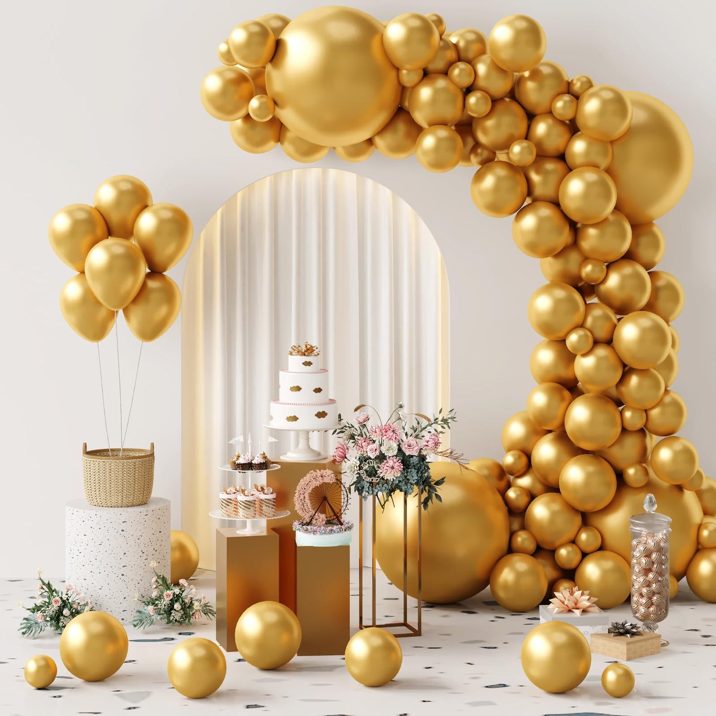 Metallic Gold Balloon Garland Arch Kit – 137 Piece