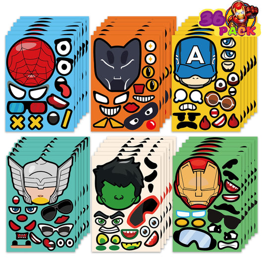 Superhero Make-a-Face Sticker Sheets Party Favours – 36 Pack