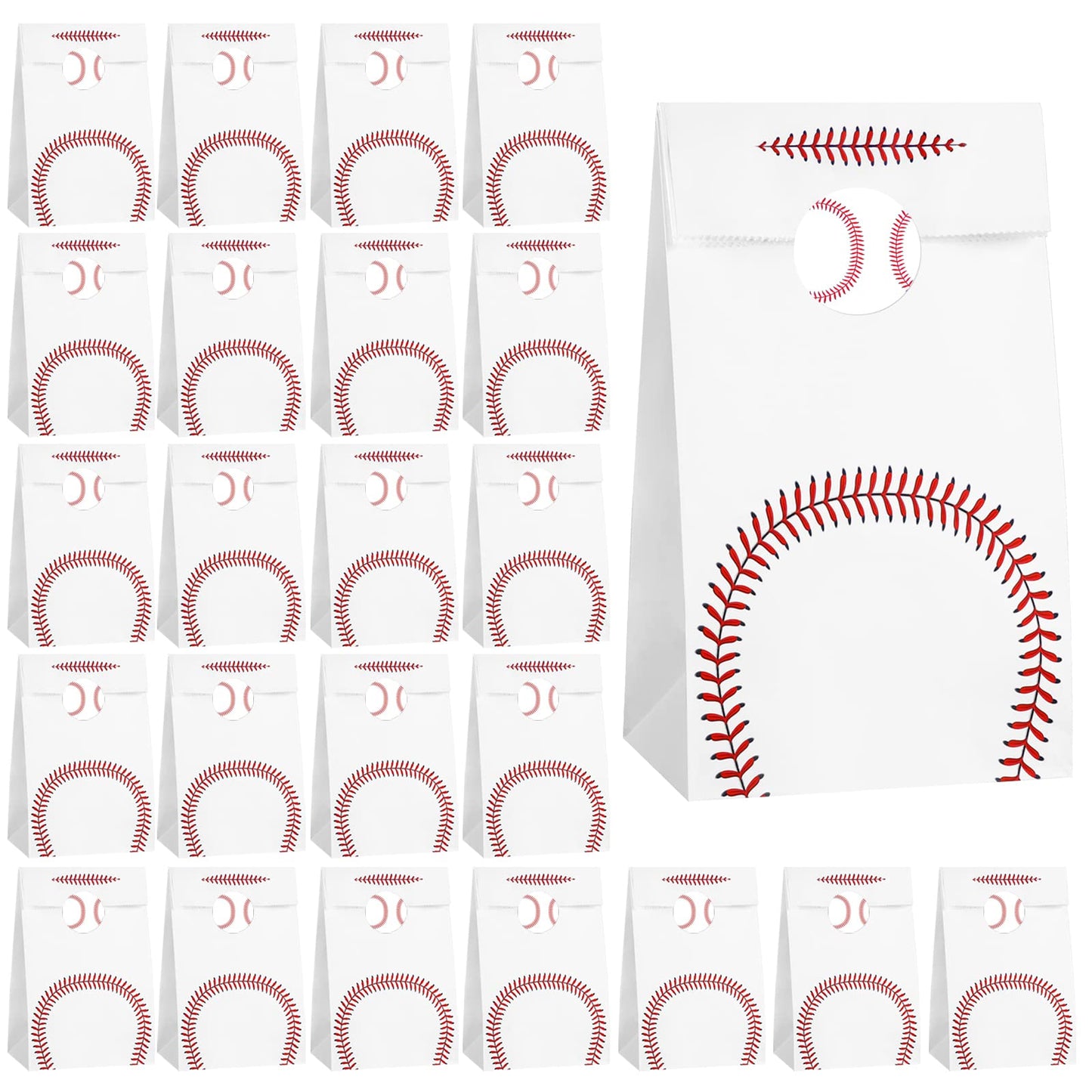 Baseball Paper Treat Bags with Stickers - 24 ct