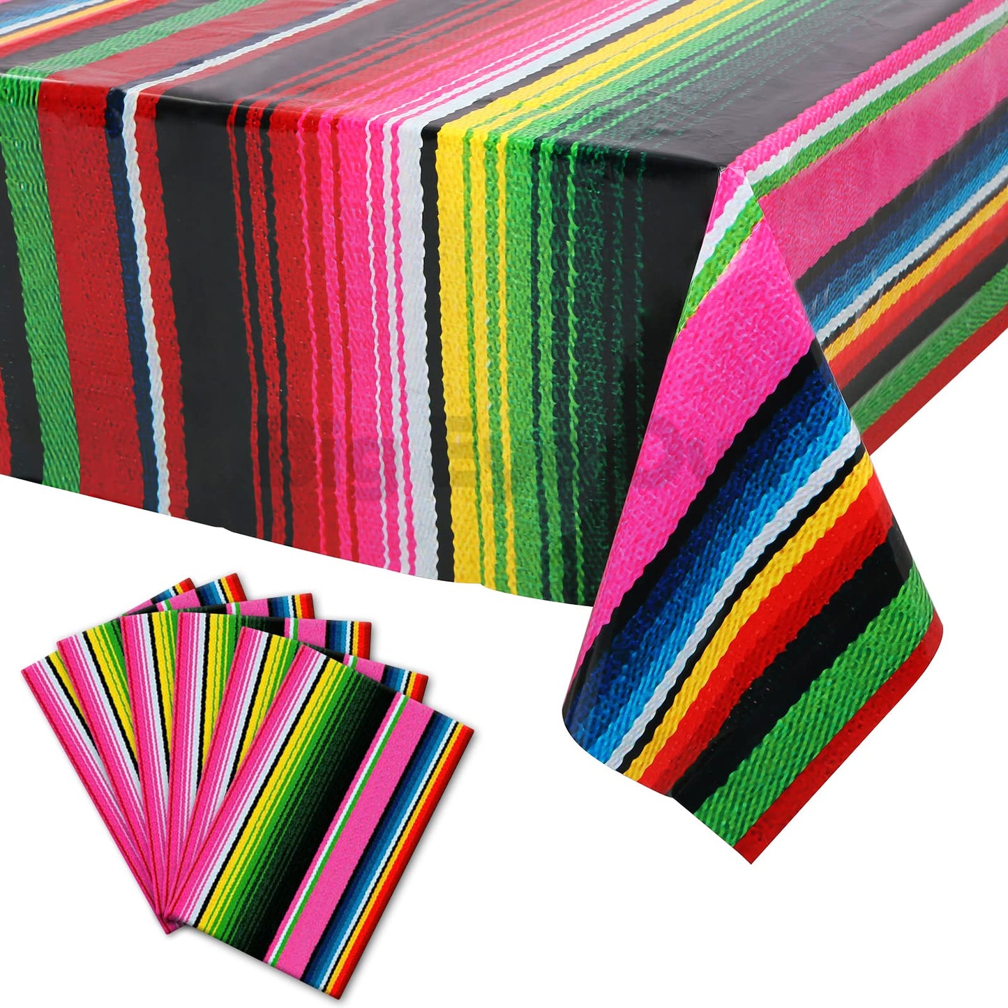 Mexican Fiesta Serape Stripe Plastic Table Covers 54x108 Inch – 6 Pack