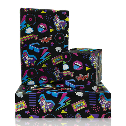 80s & 90s Hip Hop Graffiti Neon Birthday Wrapping Paper – 4 Sheets