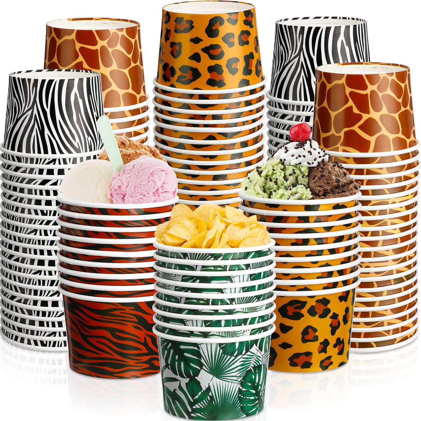 Jungle Animal Themed Disposable Ice Cream Cups - 100 ct