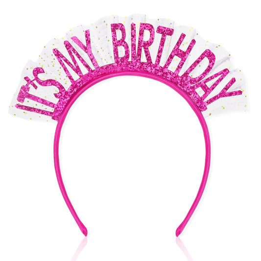 Rose Pink It's My Birthday Glitter Headband for Women & Girls