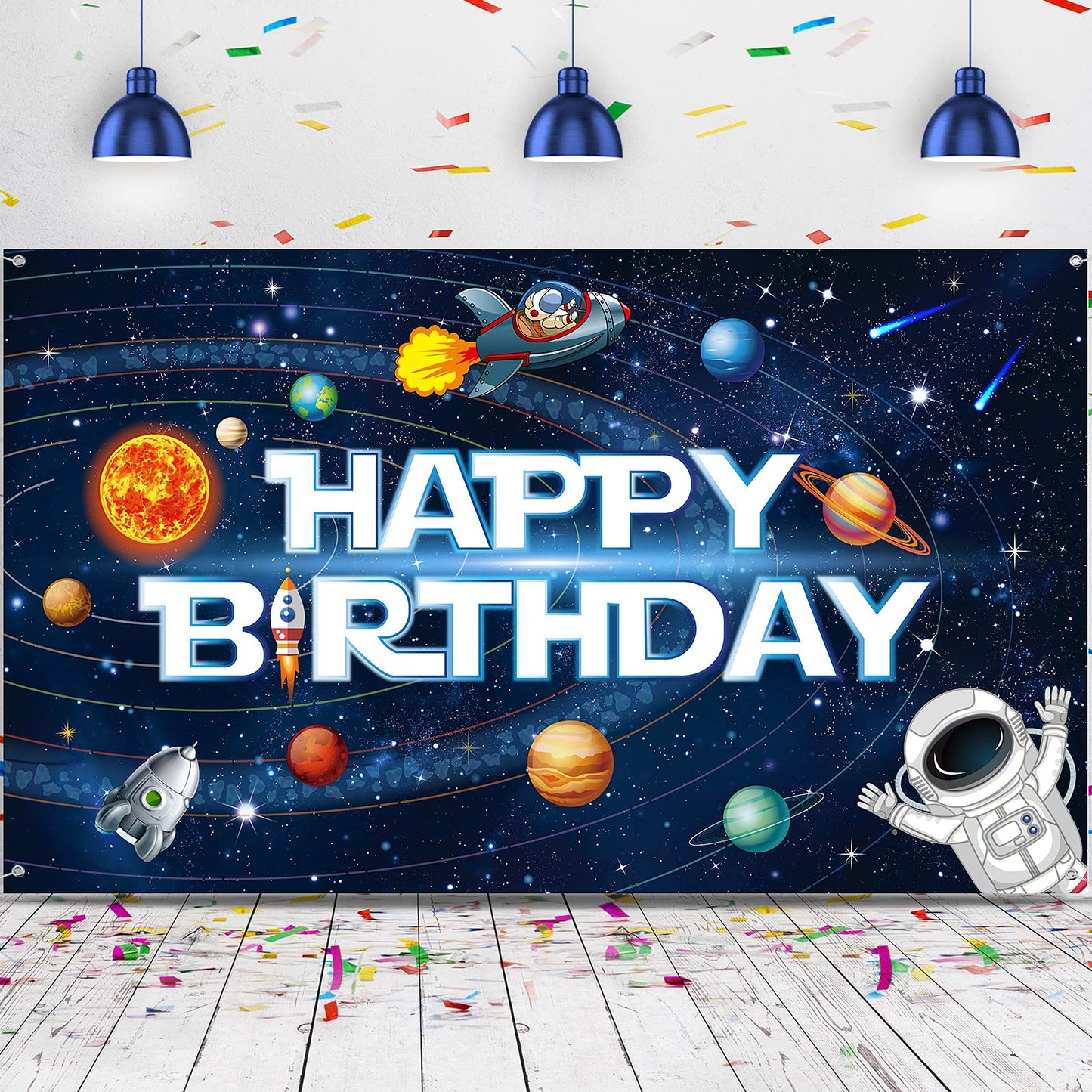 Outer Space Astronaut Birthday Party Backdrop – 72.8 x 43.3 Inch