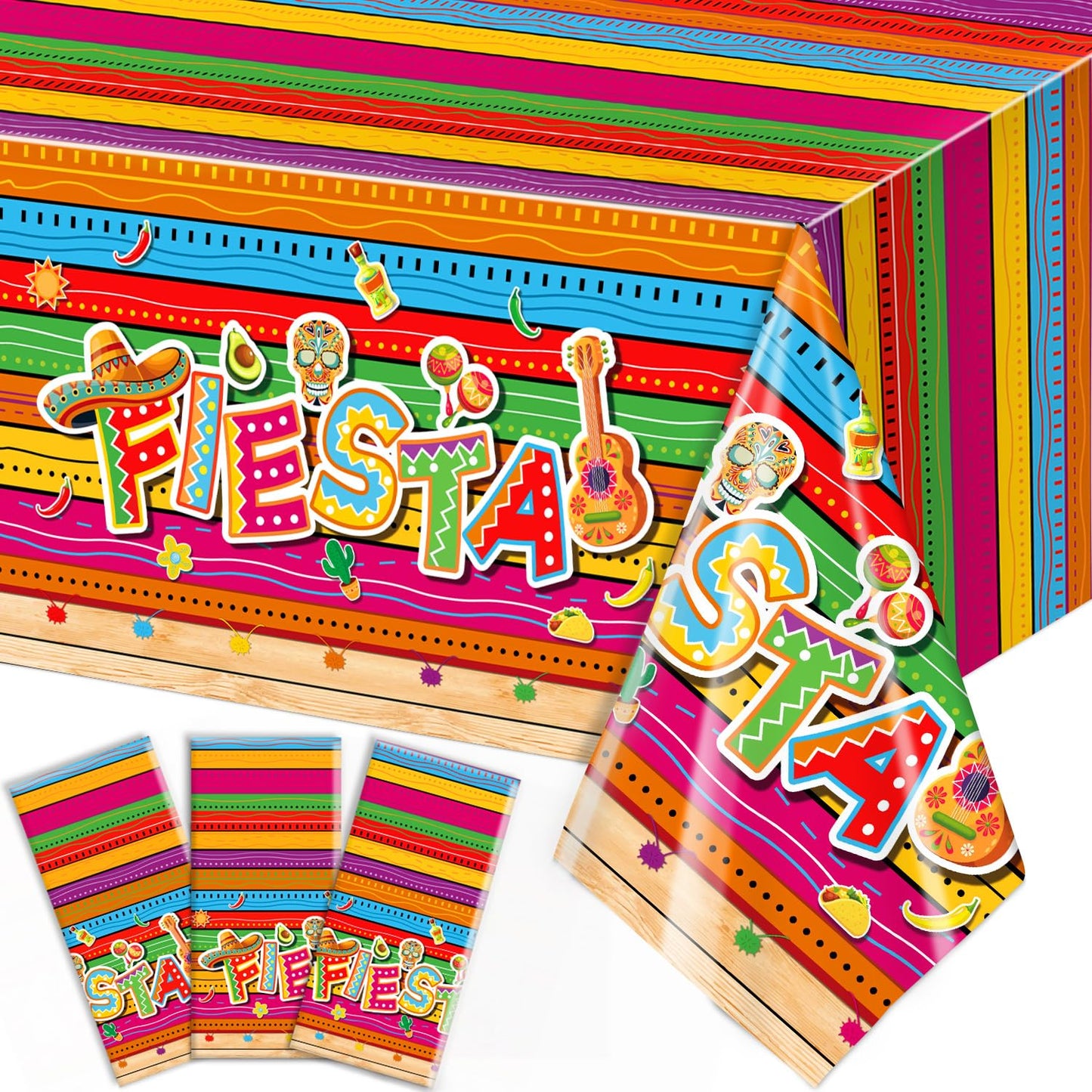 Mexican Fiesta Plastic Party Tablecloths – 3 Pack, 108 x 54 Inch