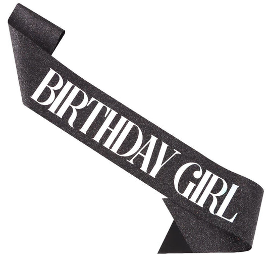 Birthday Girl Black Glitter Sash with Colorful Foil Lettering