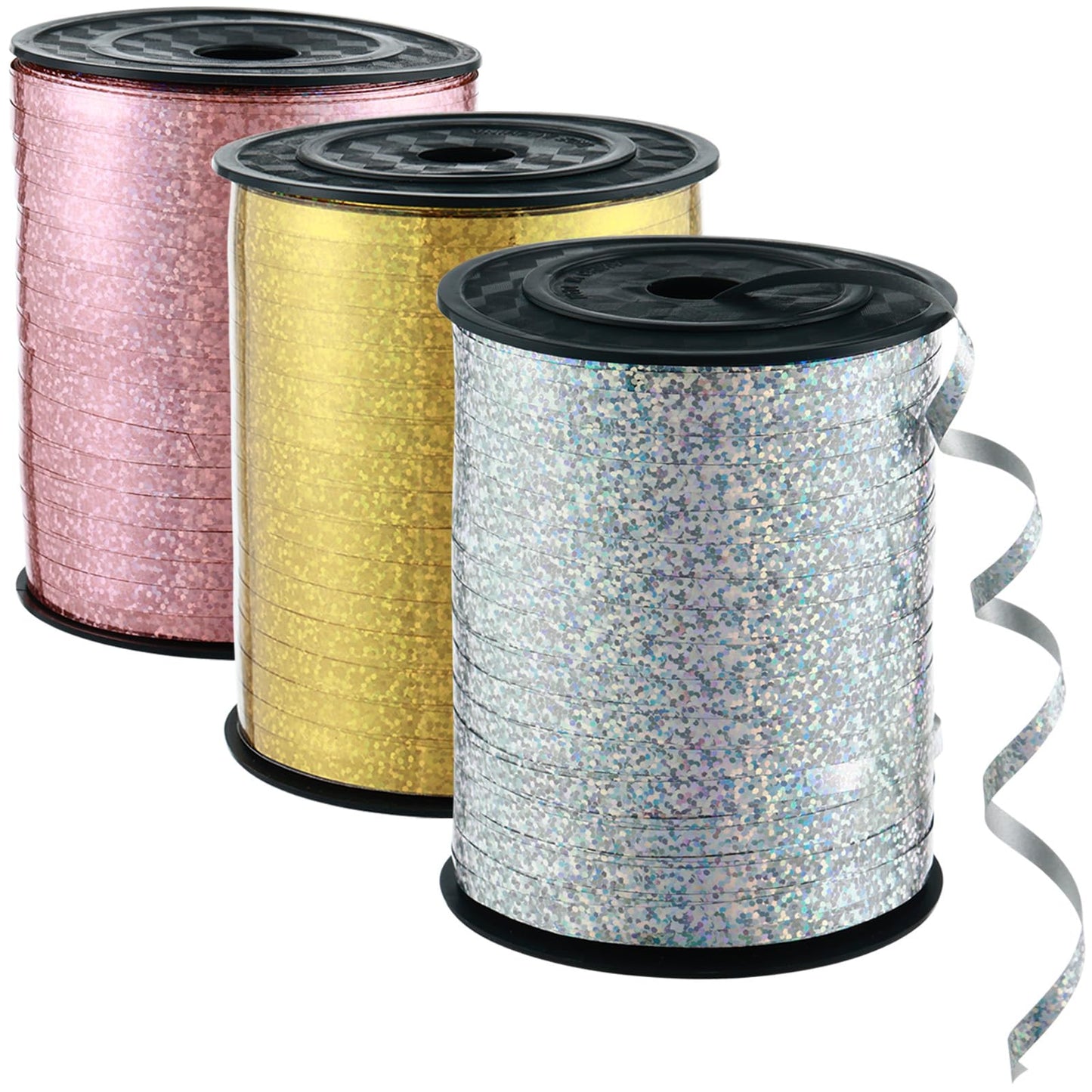 3 Rolls 1500 Yards Curling Ribbons for Gift Wrapping Metallic Shiny Curly Ribbon for Balloon String Glittery Flower Bouquet Ribbon Iridescent Laser Ribbon for Craft Christmas Party