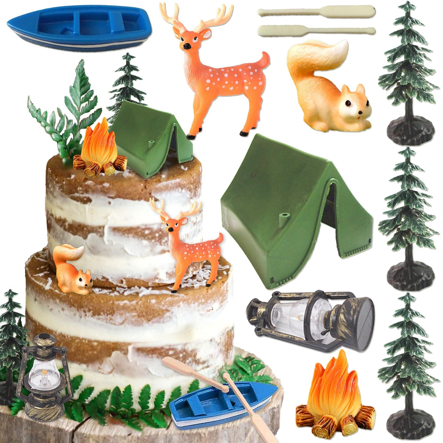 Happy Camping Party Cake Toppers – Deer, Bear & Tent