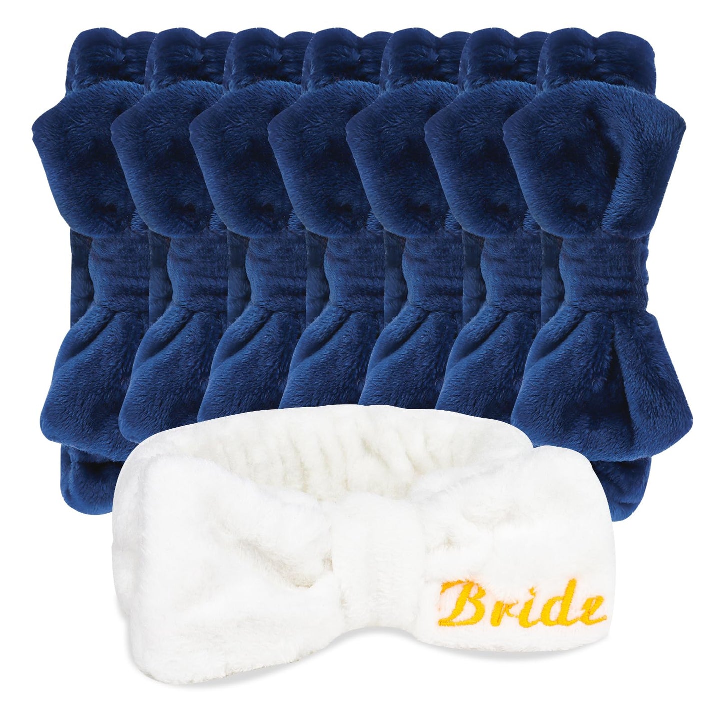 Bride & Bridesmaid Spa Headbands, White & Dark Blue - 8 ct
